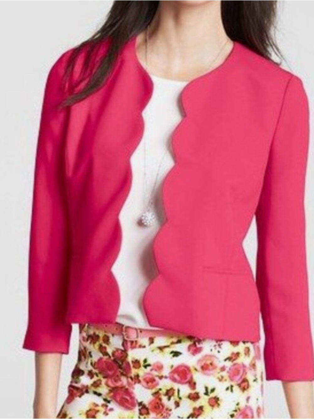 Ann Taylor Bright Pink Fuchsia Scallop Edge Jacket Spring Blazer size 10